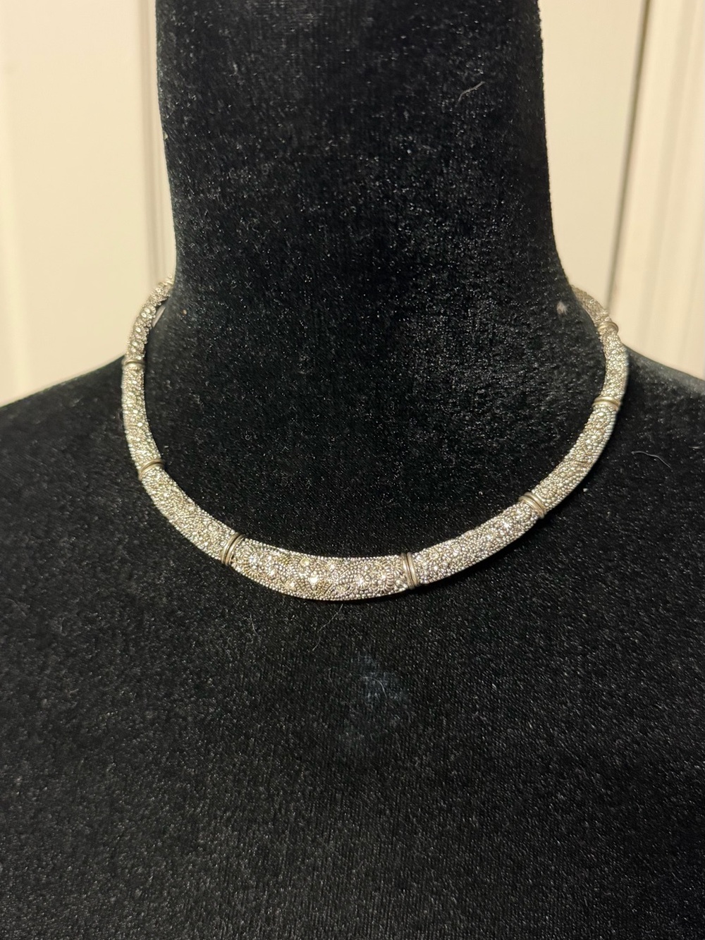 Elegant Pave Crystal Choker Necklace in Silver